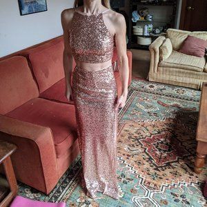 Honey and Rosie two piece sequin dress in Rose Gold